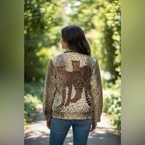 Vintage Alia Animal Print Blouse/Jacket adorning Cheetahs/Back Panel-Size Large